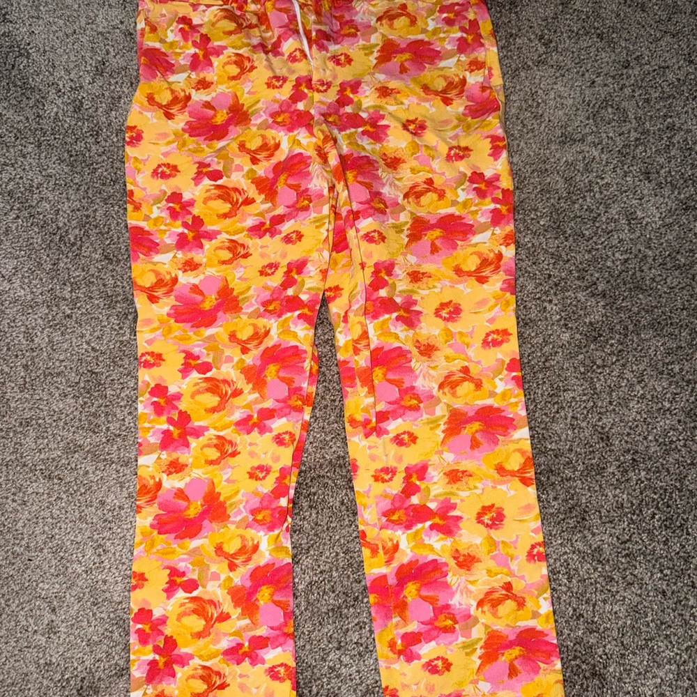 Old Navy Women's Straight Leg Pants - Pink and Yellow Floral